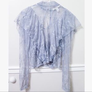 FOREVER21 Mock-Neck Ruffled Floral Lace Top